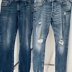 Lot of 2 Blue Jeans ZARA Distressed Ripped Button Up Calvin Klein Zip Sz 36*