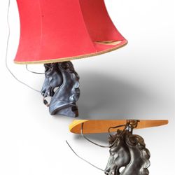 Moooi Horse Lamp with a red lampshade.  