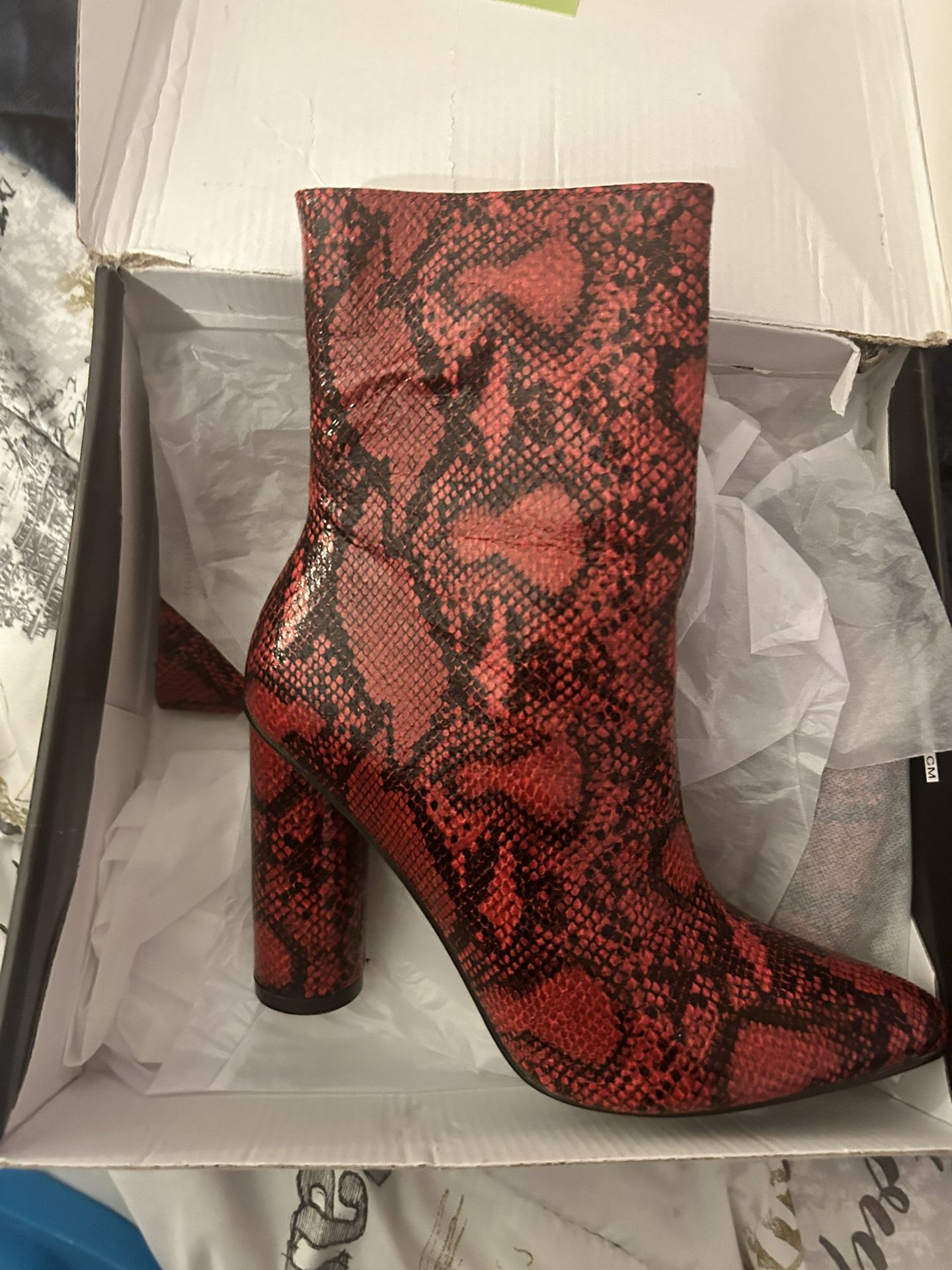 Red Snake Print Boot Heel 