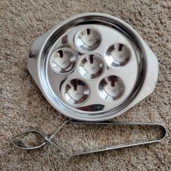 Escargot set, 7" stainless plate n TONGS $2.00, New not for Escargot only