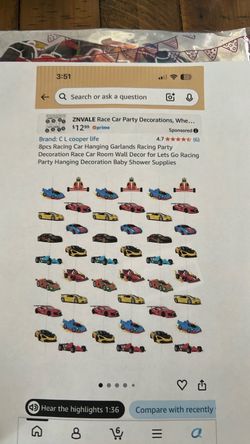Race Car Hanging Garland Party Decorations 8pc