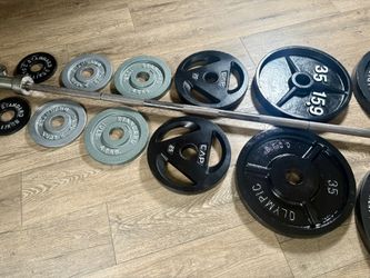  Weight Plates: 45s to 2.5s Reconditioned ( NO BAR INCLUDED) Total: 290 lbs.