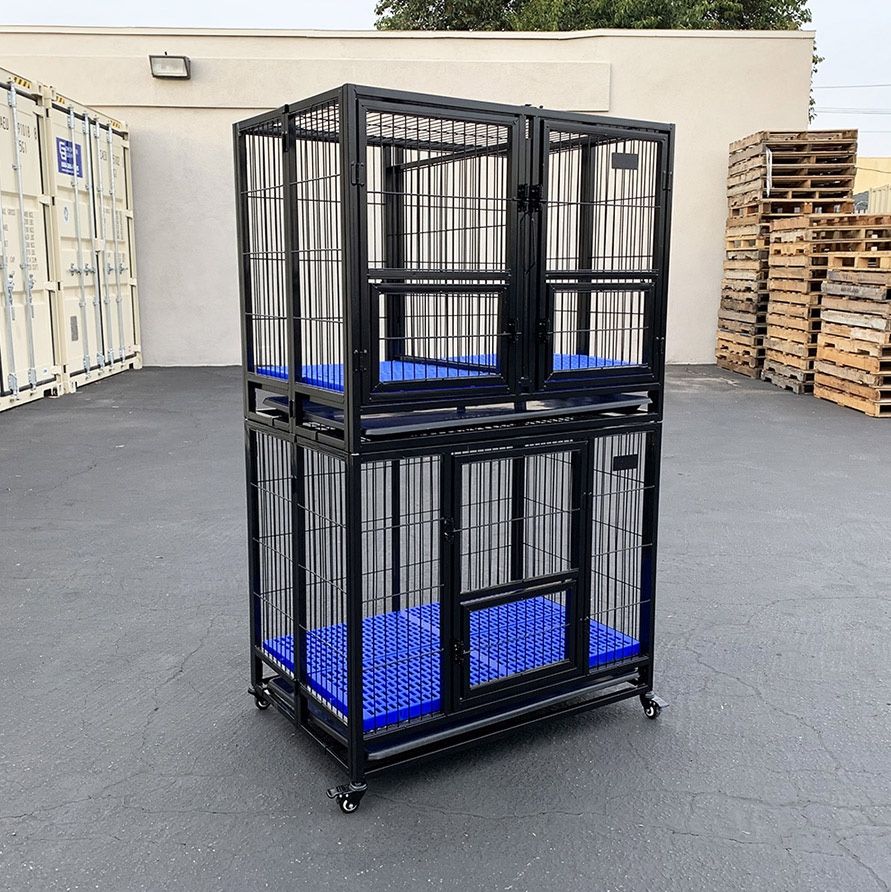Brand New $250 (Set of 2) Stackable Dog Cage 37x25x64” Heavy Duty Folding Kennel w/ Plastic Tray