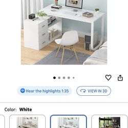 DESK White L Shaped Desk With Drawers And Shelves