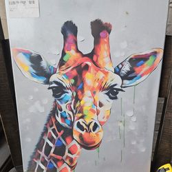 Colorful Giraffe Head Unframed Abstract Print Splatter Style Wall Art Room Decor