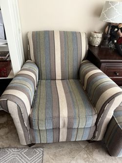 Striped Armchair with Matching Ottoman