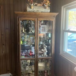 2 Oak Curio Cabinets