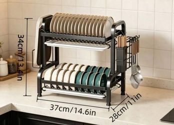 2-Tier Black Metal Dish Drying Rack