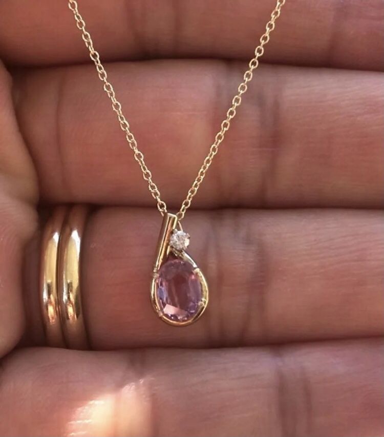 14K Yellow Gold Sapphire and Diamond Necklace 