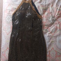 Women's Nite Waves by Samir Suri 100% Gold beaded dress Black/Gold. Size XL.