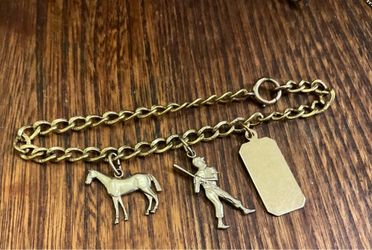Vintage 1950s Gold Filled Charm Bracelet Horse, Baseball Player, Engravable Blank Tag
