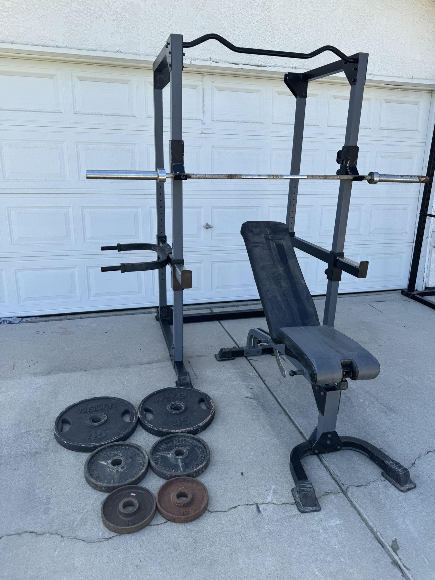 Squat Rack, Weight Bench, Barbell, 160Lbs Of Weights