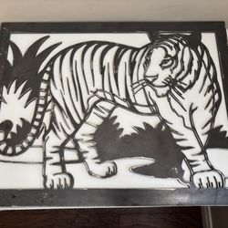 hand crafted metal iron tiger Hollow-out  22''X17''