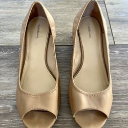 Croft & Barrow Size 9 Women’s Peep Toe Wedges, Tan