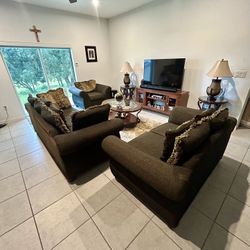 Tv Stand, Couch Set And Carpet( Table Not Include along With The Side Tables And Lamps)