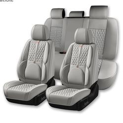 Car Seat Covers, Light Gray Car Seat Covers, Waterproof Leather, Full Set, Protect and Upgrade Interior, Airbag Compatible