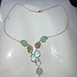 Liv Oliver 18k Gold Moonstone & Chalcedony Necklace