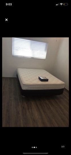 MUST GO!!! Queen size bed w/ mattress cover, box spring, frame LIKE NEW