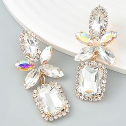 nOir rhinestone wedding statement geometric dangle earrings- New