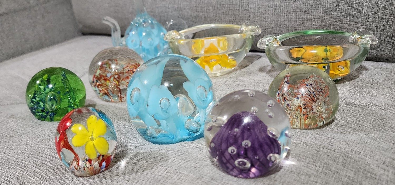 Vintage Art Glass Paperweight Figurine Decor Lot 9