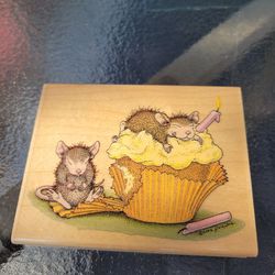 Stampabilities Birthday Cupcake Mouse Designs Mudpie Muzzy rubber stamp