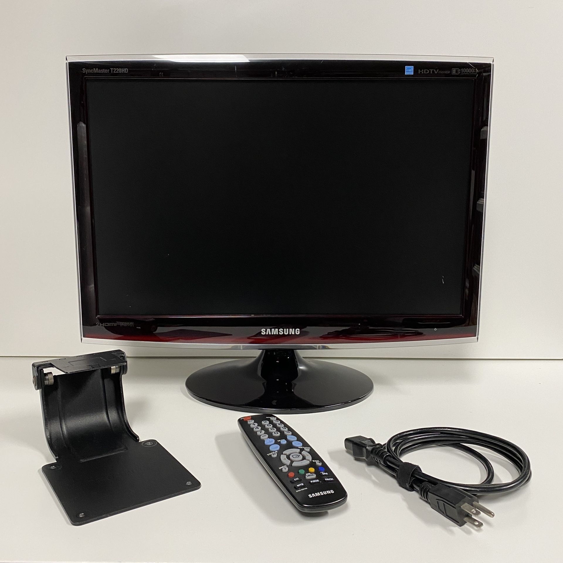 SAMSUNG T220HD HDMI Widescreen LCD Monitor HDTV with Power Cord, Remote and Wall Mount. Tested.
