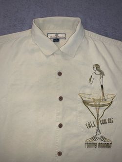 Tommy Bahama Men Medium Shirt Beige Khaki Tan Tall Cool One Short Sleeve Silk 🍸