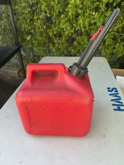 Two Red Gas Cans, Empty (2.5 Gal + 1.25 Gal) with Spouts