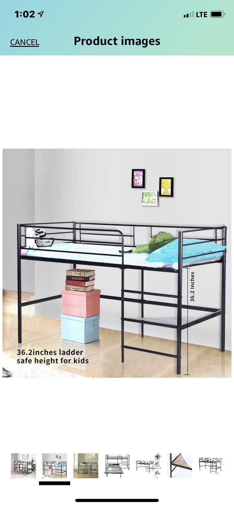 Metal Loft Bed Bunk Bed for Kids Twin Size Low Junior Bunk Bed Frame with Ladder and Shelf, Black