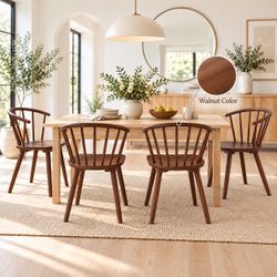 Set of 4 Walnut Wood Dining Chairs – Modern Windsor Style