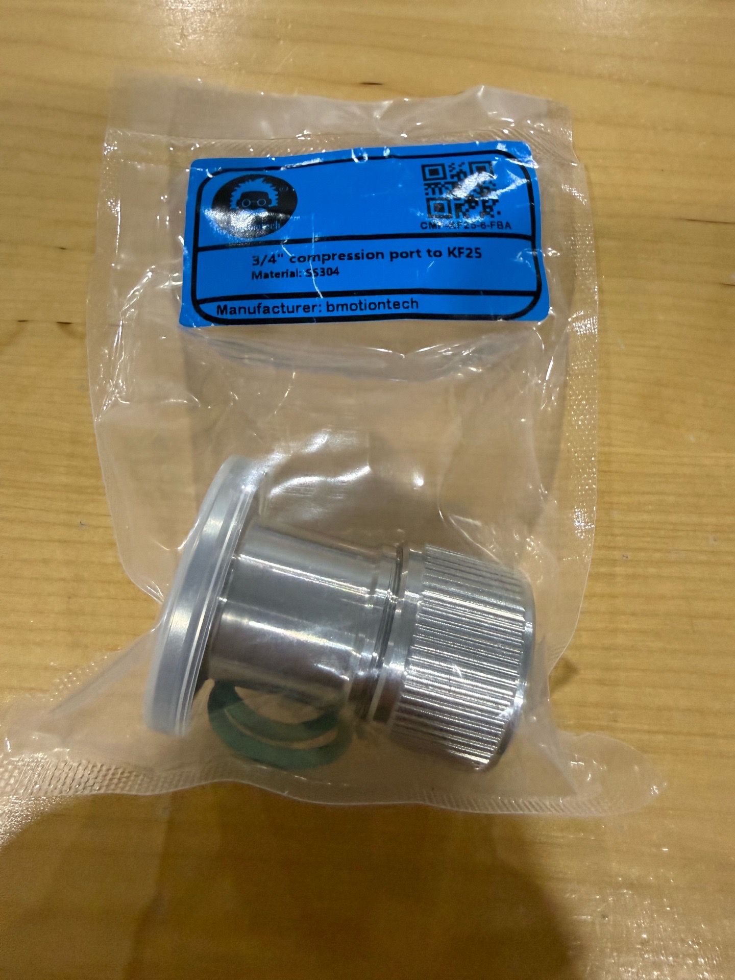 bmotiontech 3/4 Tube Compression Port by O-ring to KF25 Flange Adapter Stainless Steel New Sealed.