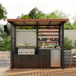 Outdoor Kitchen Series Natural Gas Modular Galvanized Steel Patio Grill Island with Stainless Steel Tabletop in Black