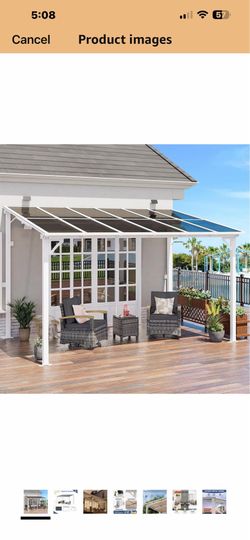 8' x 12' Wall Mounted Lean to Metal Awnings with Sloped Roof, Outdoor Patio Gazebo Awning for Backyard, Deck, White