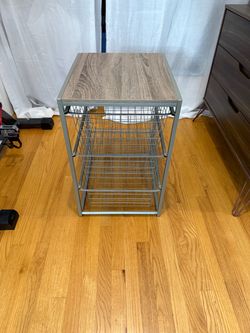 Metal Wire Basket Storage Unit with Wood Top