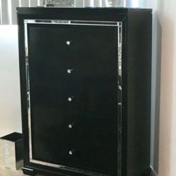 NEW Glam Black Crocodile Embossed Dresser Highboy / Mirror strips/ Bling knobs