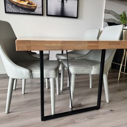 Solid Oak Dining Table + 4 Chairs – Modern Industrial Style