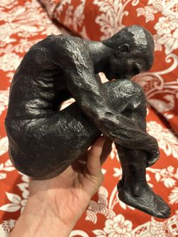 Beautiful bronze tone art sculpture. Nude male super fit crouching muscle man statue $35 each. 2 for sale buy 1 or pair. Gym 6 pack, yoga, dancer.