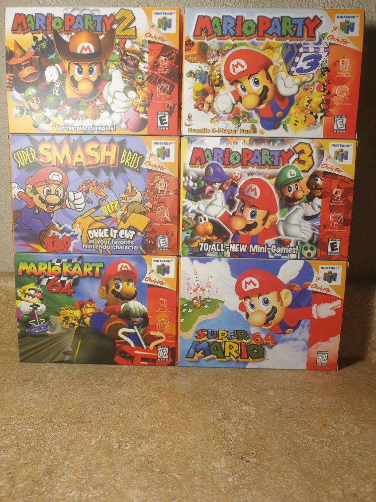 Super Smash Bros Super Mario Kart Mario Party 1 2 3  Nintendo N64 BOX
