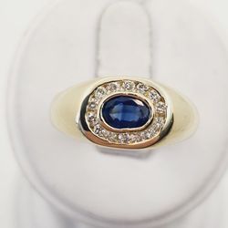 14k Gold Mens Sapphire And Diamond Ring