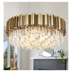 OSAIRUOS W27.6 Modern Round Crystal Chandeliers for Dining Room Plated Gold
