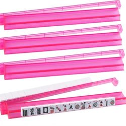 New All-in-One Tile Rack & Pusher, Clear Acrylic Mahjong Combo, Modern American Majiang Tile Set of 4 Pink (AM44)