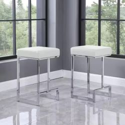 Jupiter Lane 25 in. H White/Faux Leather Counter Height Stools with Silver Base (Set of 2)