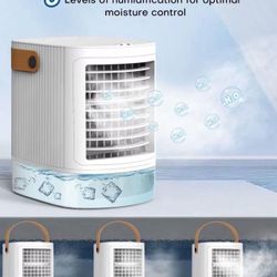 BALKO Mini Air Conditioner, 3-IN-1 Small Air Conditioner w/ 3-Level Humidify & 3 Speeds, 7-Color Night Lights, Top Fill Tank for 8H Cooling, Desk Port