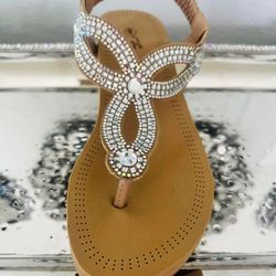  ✨ Gorgeous Taupe Rhinestone Wedge Sandals ✨