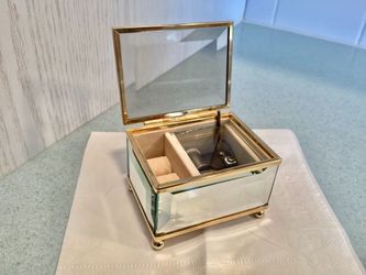 1970s  Sankyo Japan Musical Jewelry/ Trinket Lidded Box Beveled Glass Mirror Panels Brass Trim