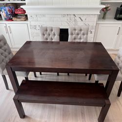 Dining table chairs bench set
