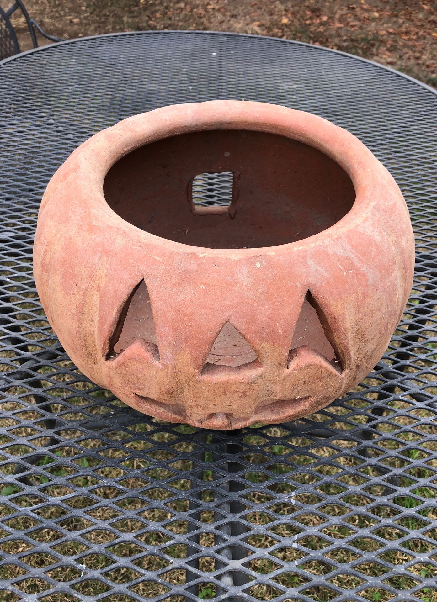 Jack-o’-lantern pumpkin clay pottery 11”