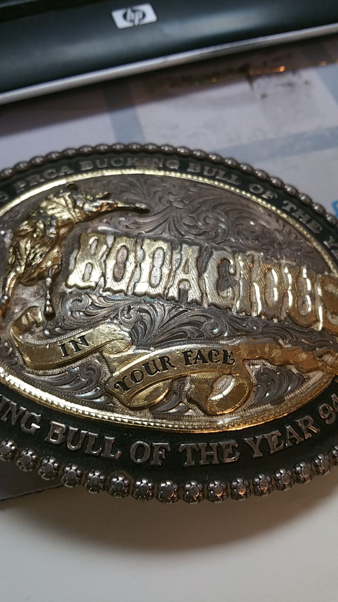 Silver bodacious award bull riding belt buckel