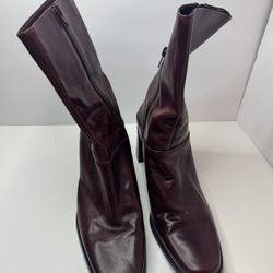 Franco Sarto Disco Vino Calf Lucido Burgundy Leather Boots Size 9.5M 