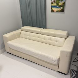 Modern White Faux Leather Sofa Bed / Sleeper Couch – Converts to Bed